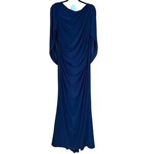 Betsy & Adam Navy Blue Draped Ruched Cowl Cape Sleeve Long Gown Women’s Size 16